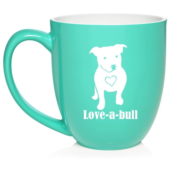 Love-A-Bull Pit Bull LoveCeramic Coffee Mug Tea Cup Gift for Her, Him, Friend, Coworker, Wife, Husband (16oz Teal)