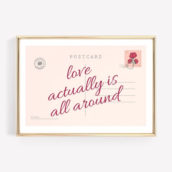 Love Actually Is All Around Print Vintage Postcard Wall Art Trendy Wall Art Retro Apartment Aesthetic Typography Poster Wall Art, Modern Wall Decor, 8x12 UNFRAMED