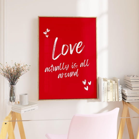 Love Actually Is All Around Red Heart Wall Art, Unframed Paper Print Size 8x12