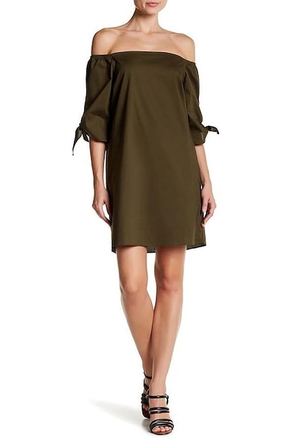 Love.Ady Off-The-Shoulder Tie Sleeve Dress, Olive - Medium