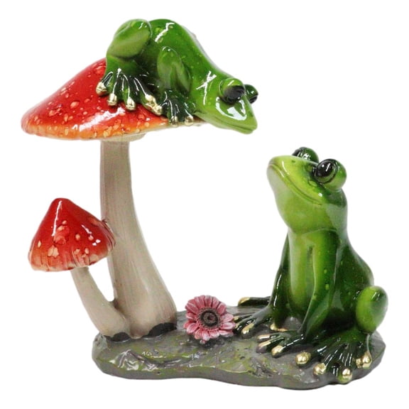 Love Affair Green Pond Frogs Couple in Courtship by Toadstool Mushrooms Figurine