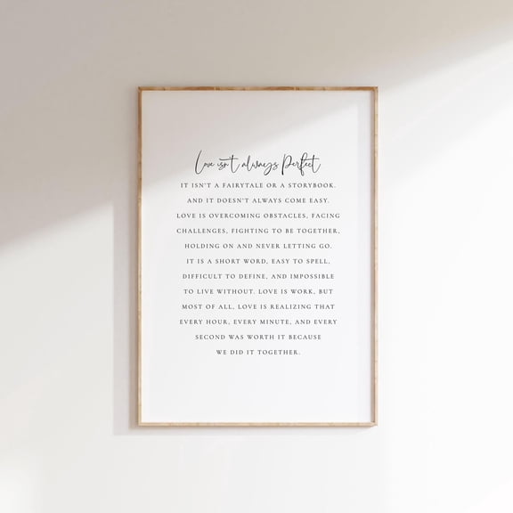 Love Isn't Always Perfect, Love Quote Wall Art, Romantic Quote, Wedding Poster, Master Bedroom Wall Art, Anniversary Gift, Romantic Wall Art, Poster Only
