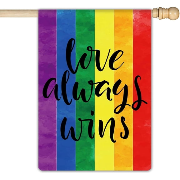 Love Always Win Garden Flag Love is Love Pride Flag Double Sided Gay Pride Lesbian LGBT Pride Large Yard Flag Outdoor Decoration 28 x 40 Inch