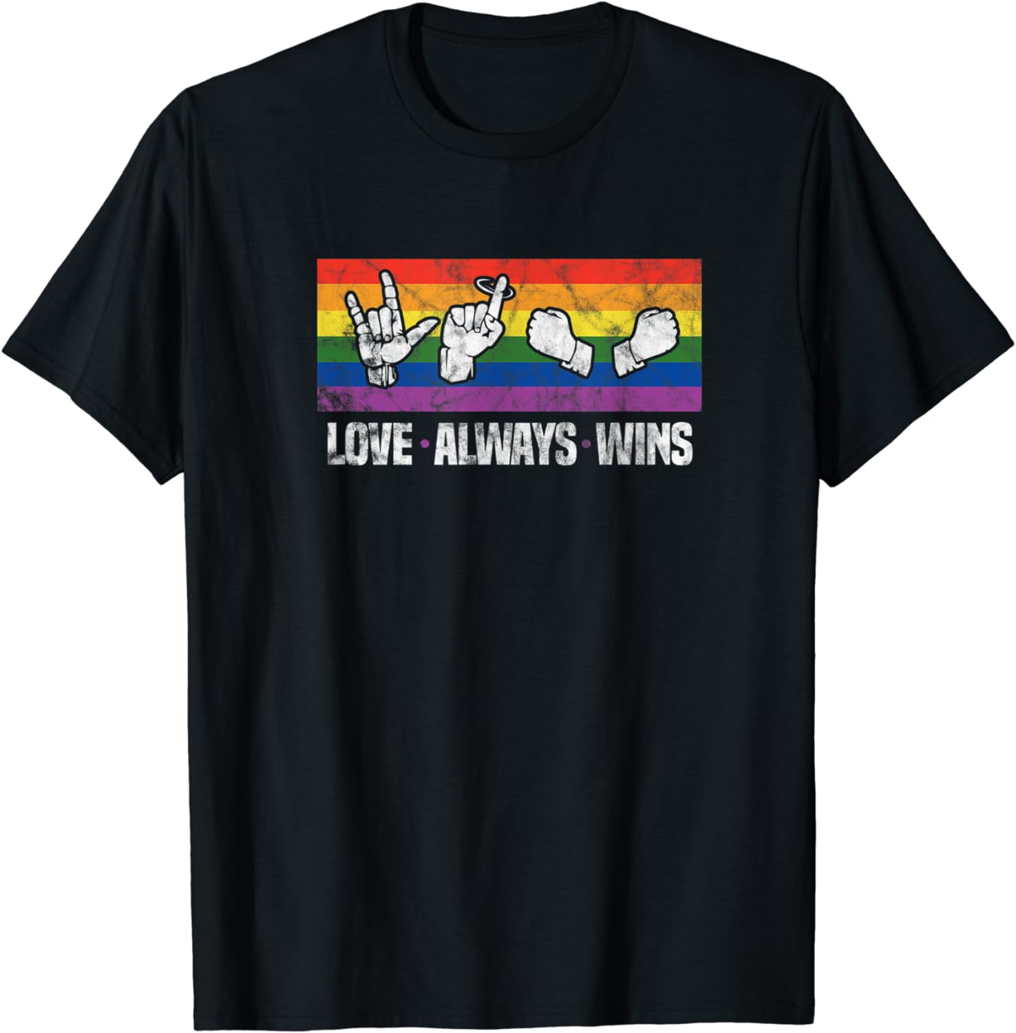 Love Always Wins ASL Deaf Awareness LGBT Gay Pride Vintage T-Shirt ...