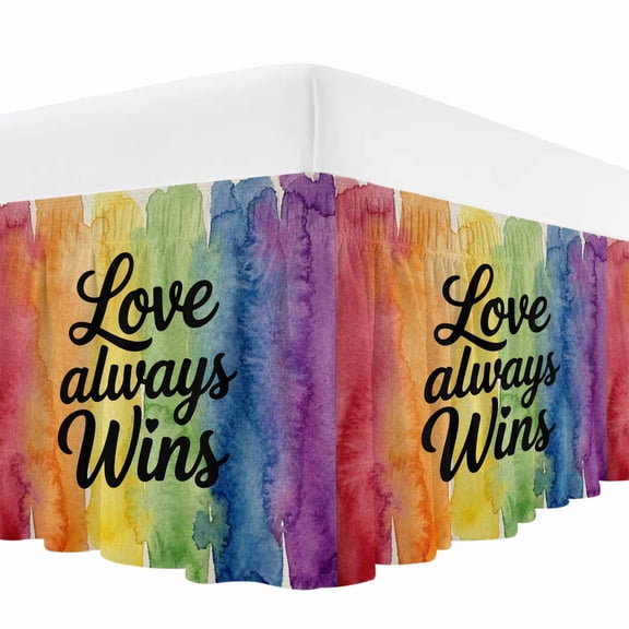 Love Always Wins Bed Skirt California King Size 18 Inch Drop, Abstract Watercolor Colored Stripes Wrap Around Dust Ruffle Bedskirt with Adjustable Elastic Belt for California King Size Beds
