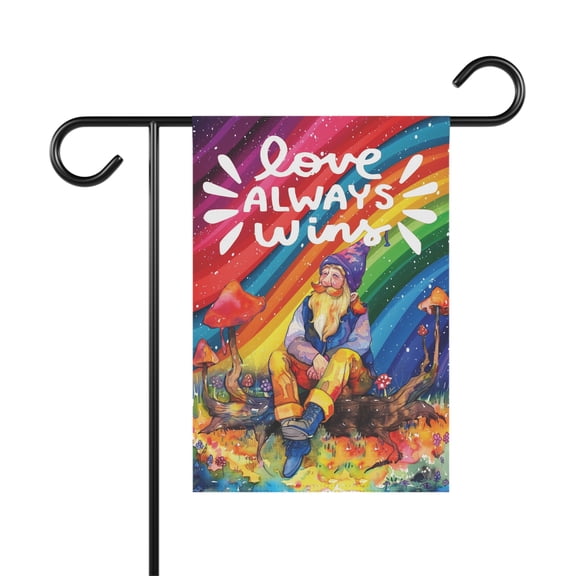 Love Always Wins Flag Rainbow Gnome LGBT Gay Pride Lesbian ID-0518-1G8T