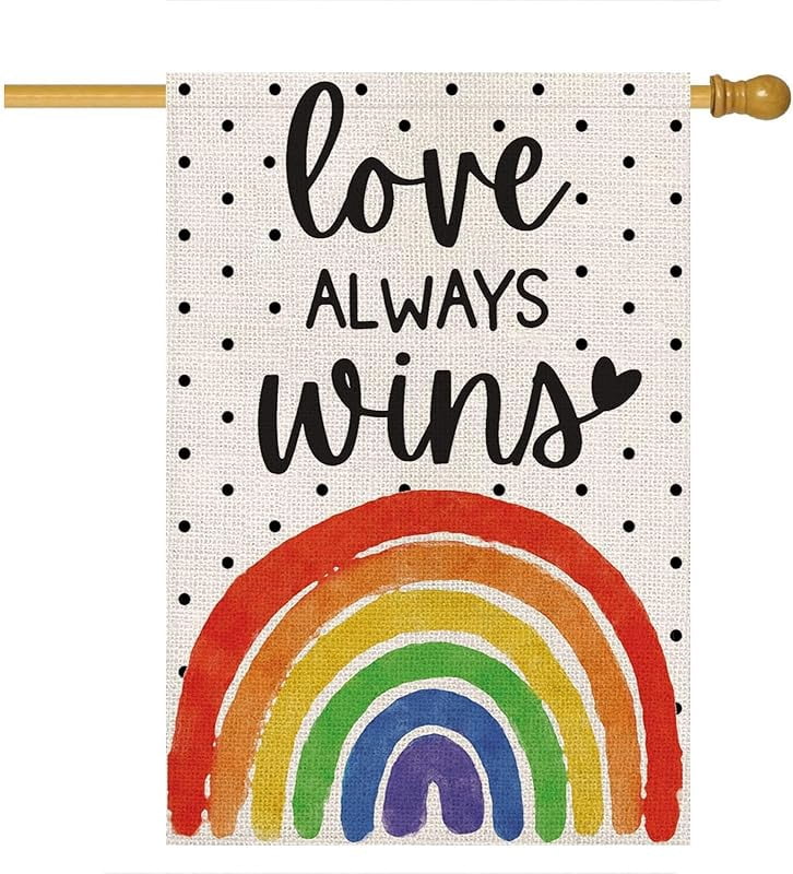 Bandiera Arcobaleno Gay Pride 12x18 Pollici Con Asta Di Legno - 100% Poliestere, Colori Vivaci