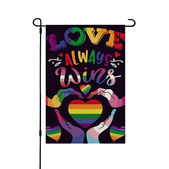 Love Always Wins Garden Flag Double Sided 12.5 x 18 Inch Rainbow Pride Gay Lesbian LGBT Pride Month Small Yard Flag Pansexual Outdoor Outside Decoration