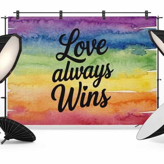 Love Always Wins Photography Backdrop 7x5FT, Abstract Watercolor Colored Stripes Photo Backdrops, Background for Photography Studio Photo Studio Background, Back Drop for Photoshoot
