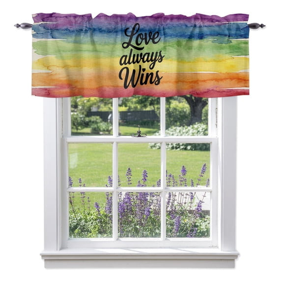 Love Always Wins Valances for Windows Abstract Watercolor Colored Stripes Rod Pocket Light Filtering Short Window Treatments Curtains for Kitchen Bathroom Living Room Bedroom, 1 Panel, 42 x 18 Inch