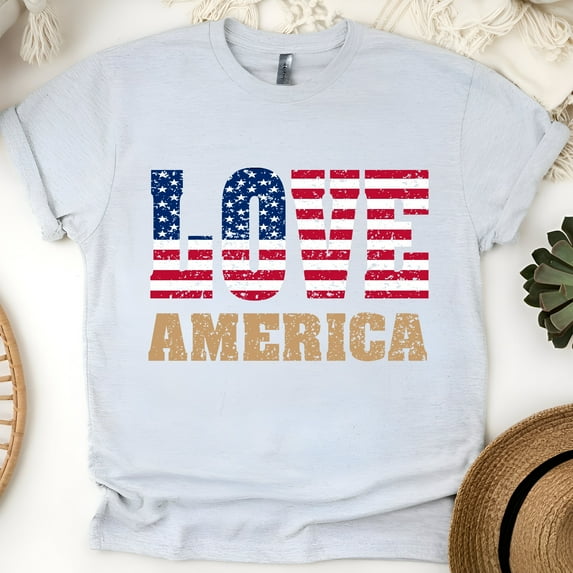 Love America Independence Day Tee - USA Flag 4th of July Patriotic T-Shirt for Men and Women