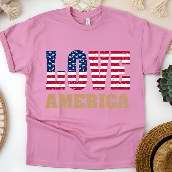 Love America Independence Day Tee - USA Flag 4th of July Patriotic T-Shirt for Men and Women