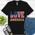 thumbnail image 1 of Love America T-Shirt | Patriotic USA Flag Graphic Tee for Men and Women, Black, XL, 1 of 6