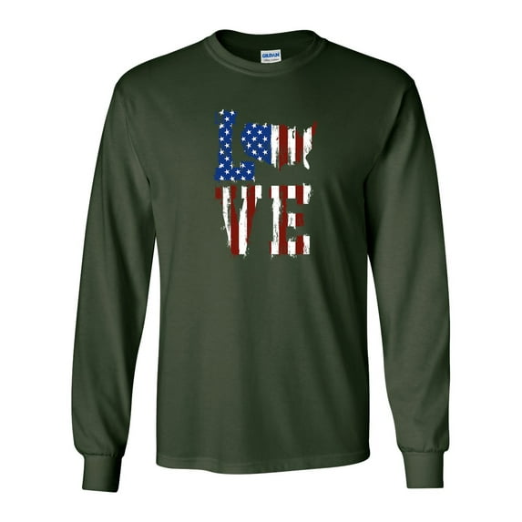 Love America United States Outline Unisex Adult Long Sleeve T-shirt-Forest-medium