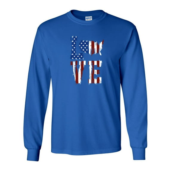 Love America United States Outline Unisex Adult Long Sleeve T-shirt-Royal-5xl