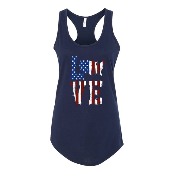 Love America United States Outline Women's Athletic Racerback Tank Top-Navy-large