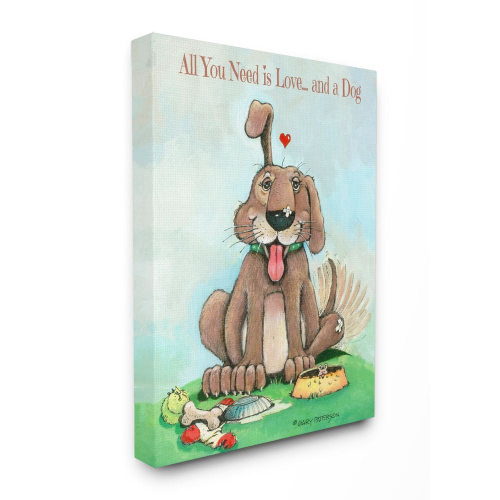 Love And A Dog Funny Pet Cartoon Design Super Oversized Stretched Canvas Wall Art by Gary Patterson