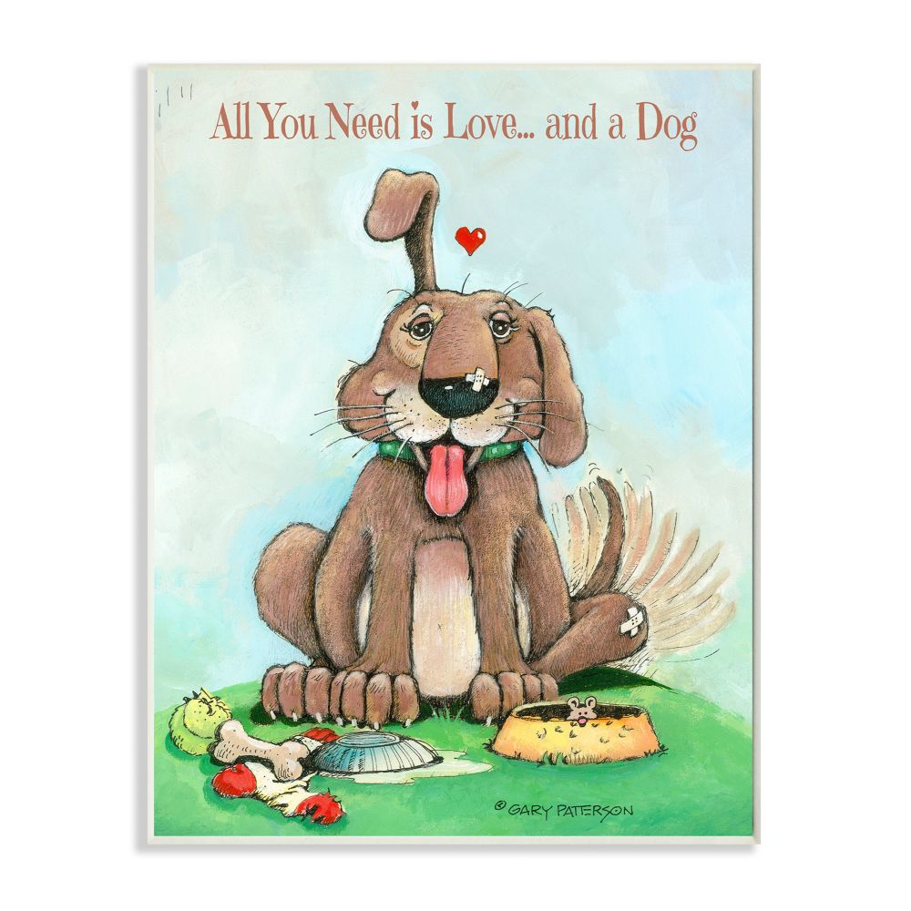 Love And A Dog Funny Pet Cartoon Design Wall Plaque Art by Gary Patterson