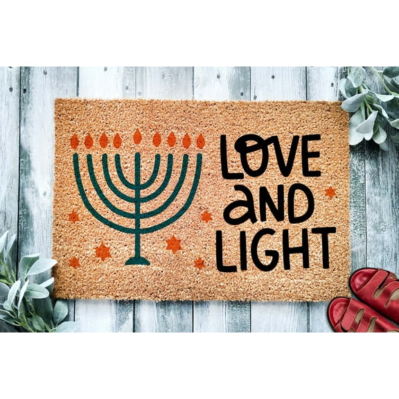 Love And Light Hanukkah Door Mat | Cute Chanukah Festival of Lights Holiday Doormat | Hanukkah Gift | Welcome Mat