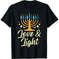 thumbnail image 1 of Love And Light Menorah Jewish Hanukkah Pajamas Chanukah PJs T-ShirtMen and women, White Black T-shirt, size: Extra large S-4XL, 1 of 4