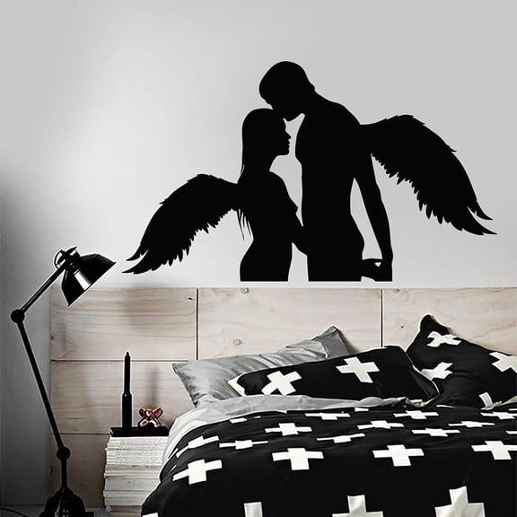 Love Angels Wings Romantic Couple Vinyl Wall Decal Bedroom Bathroom Wall Sticker Window Decor Waterproof Ornament Art Mural 57x33cm