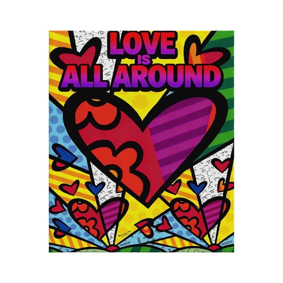 Love is All Around Pop Art Heart Fleece Blanket, Colorful Romero Britto Style Soft Cozy Throw Blanket for Couch, Bed, Living Room, Gift for Her, Him, Valentine's Day, Birthday, Home Decor