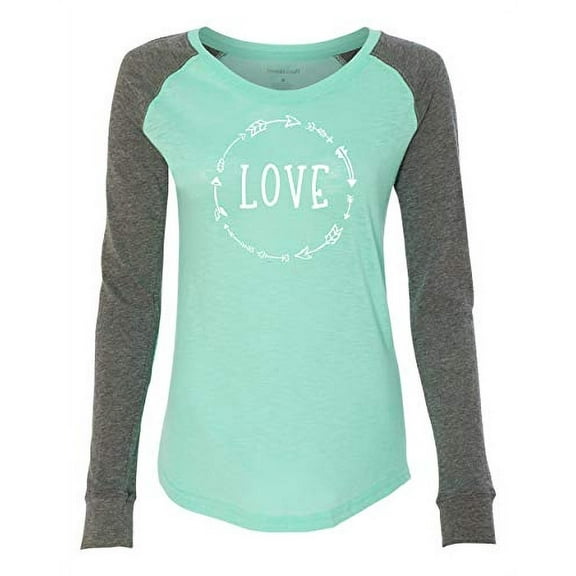 Love Arrow (Black) Valentine's Day Women's Patch Raglan Long Sleeve T-Shirt-Mint/Granite-XL