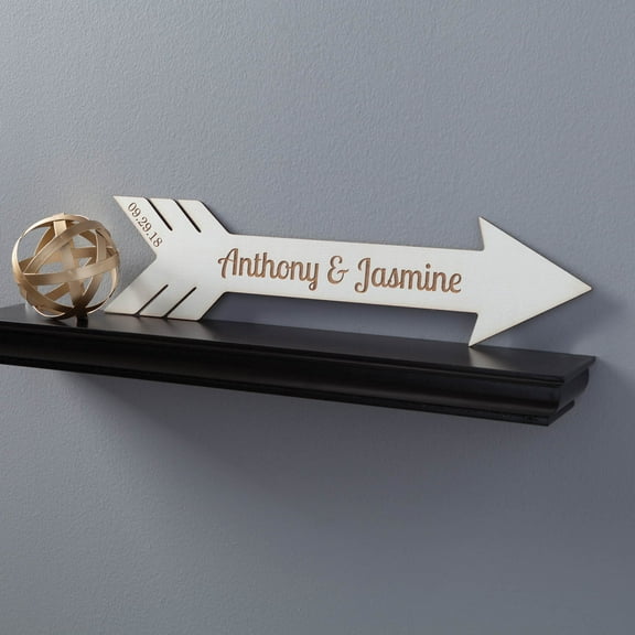 Love Arrow Personalized White Wood Plaque