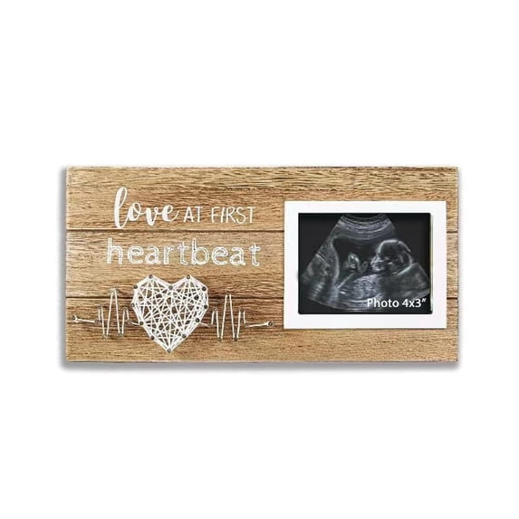 Love At First Heartbeat Ultrasound Photo Frame, MDF Wood String Art Sonogram Keepsake for Baby Nursery, Pregnancy Gift
