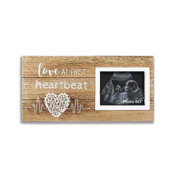 Love At First Heartbeat Ultrasound Photo Frame, MDF Wood String Art Sonogram Keepsake for Baby Nursery, Pregnancy Gift