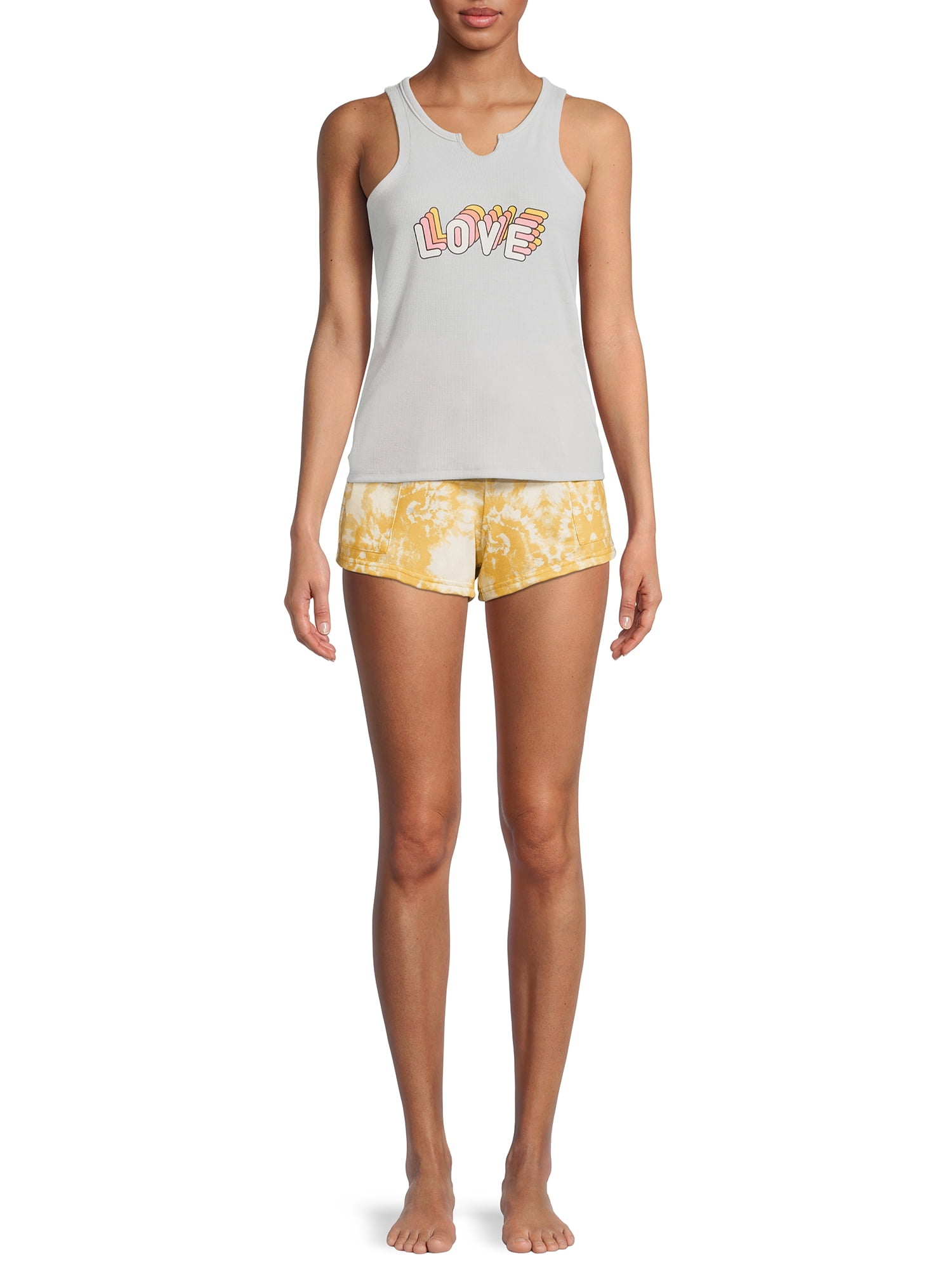Love At First Sight Junior's and Junior's Plus Tank Top and Tie-Dye Shorts Set, 2-Piece