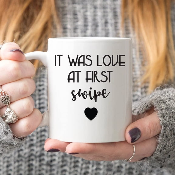 Love At First Swipe Mug with Quote, Wedding Gift, Couple Funny Gift for Him Her Cute Wedding Coffee Cup Birthday Gift Wife Mug, Holiday Present Coffee Mug Gifts for Friends Wife Anniversary Mug