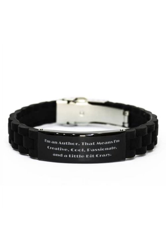 Love Author Gifts, I'm an Author. That Means I'm Creative, Nice Birthday Black Glidelock Clasp Bracelet Gifts for Coworkers, Employees, Work Friends