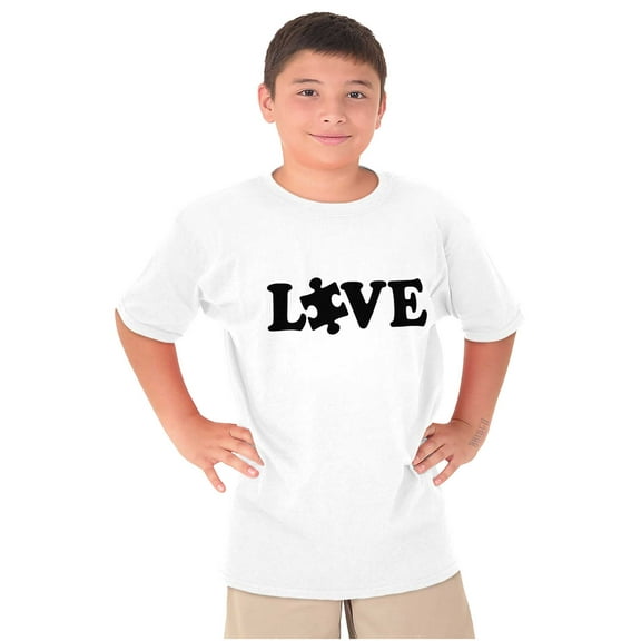 Love Autism Awareness Puzzle Piece Crewneck T Shirts Boy Girl Teen Brisco Brands L