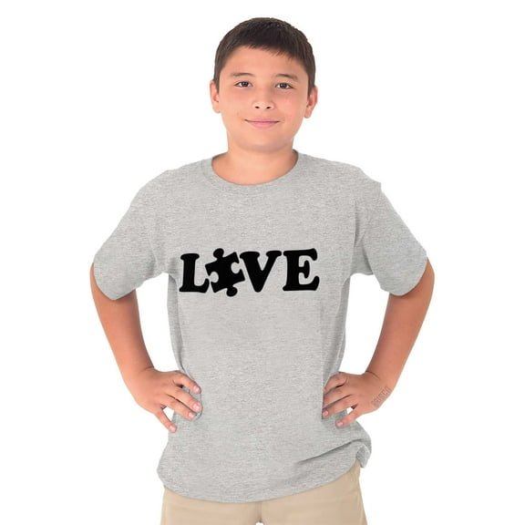 Love Autism Awareness Puzzle Piece Crewneck T Shirts Boy Girl Teen Brisco Brands X