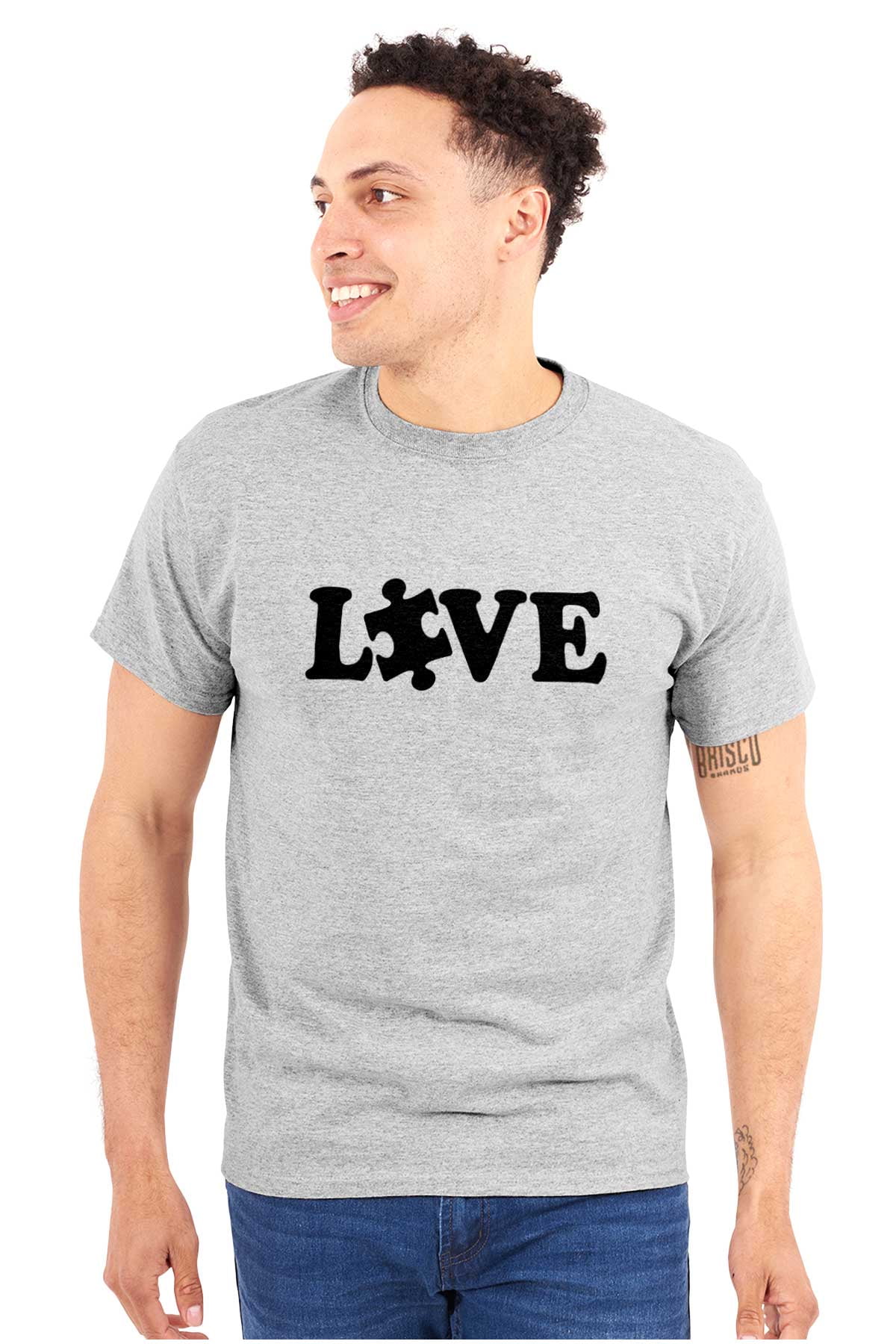 Love Autism Awareness Puzzle Piece Plus Size Crewneck Graphic Tee Shirt Brisco Brands 2X