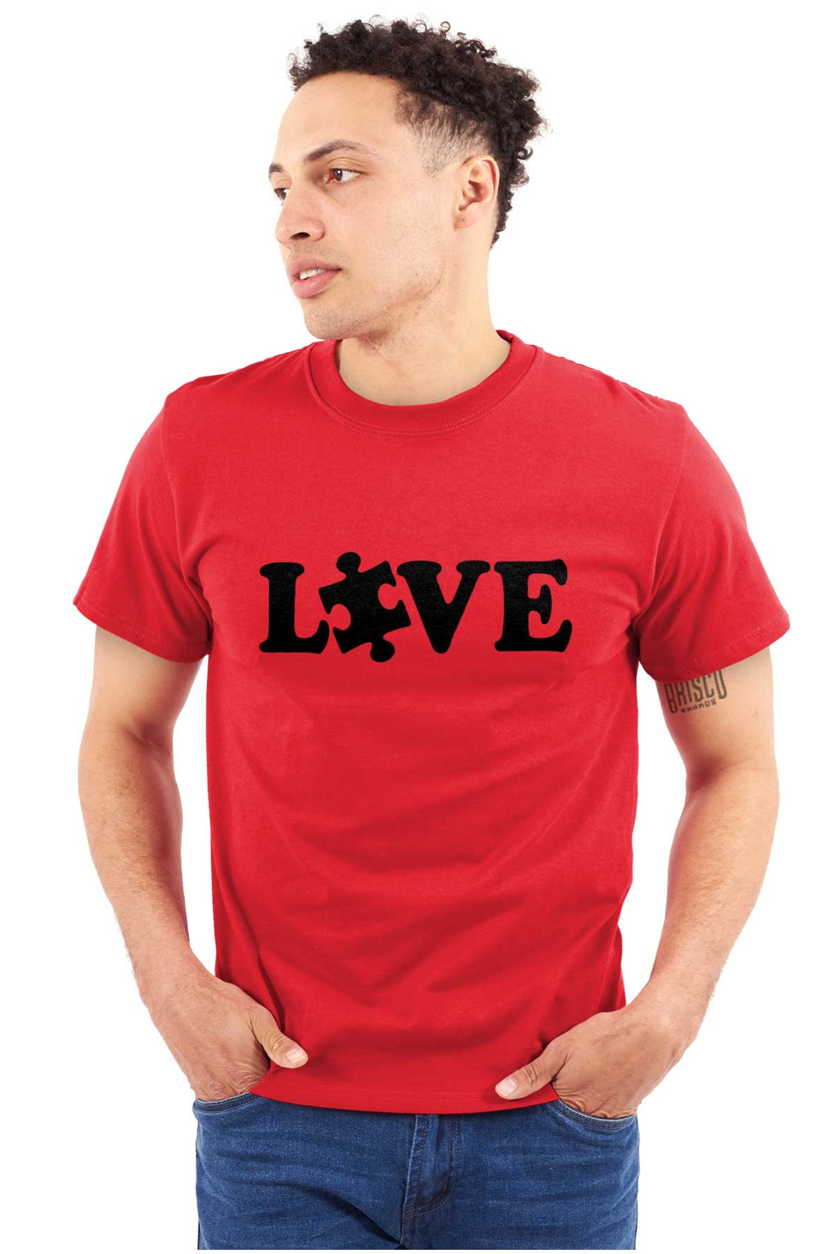 Love Autism Awareness Puzzle Piece Plus Size Crewneck Graphic Tee Shirt Brisco Brands 3X
