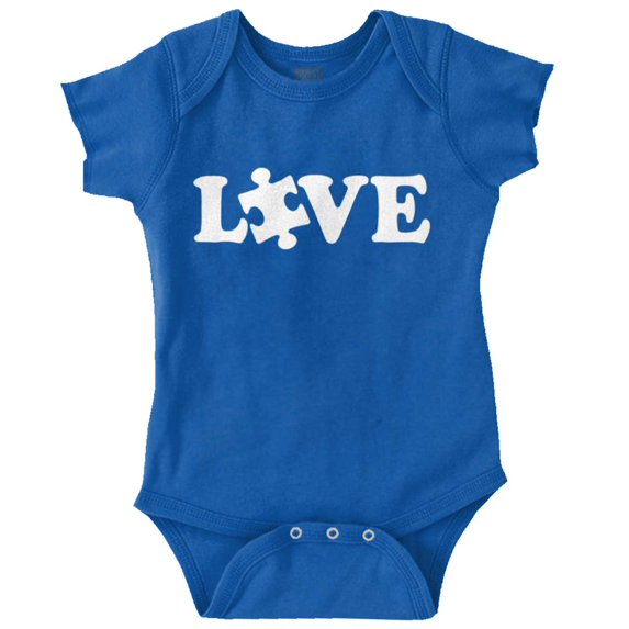 Love Autism Awareness Puzzle Piece Romper Boys or Girls Infant Baby Brisco Brands NB