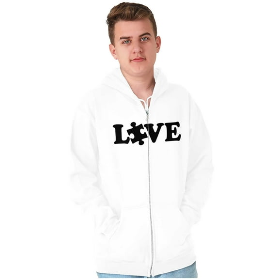 Love Autism Awareness Puzzle Piece Unisex Fleece Graphic Zip Up Hoodie Brisco Brands 2X