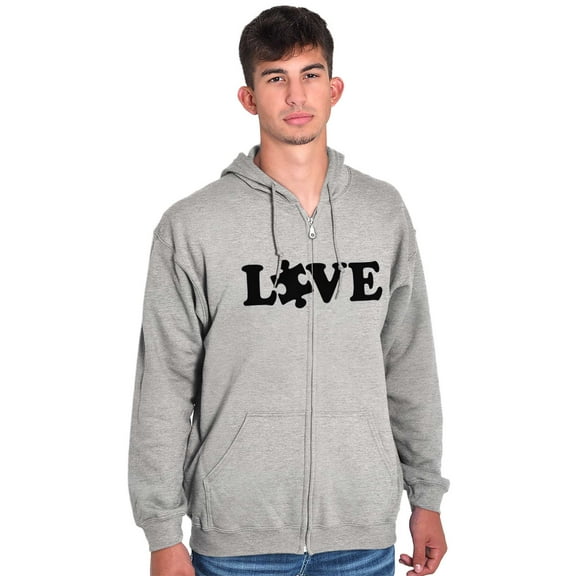 Love Autism Awareness Puzzle Piece Unisex Fleece Graphic Zip Up Hoodie Brisco Brands 5X