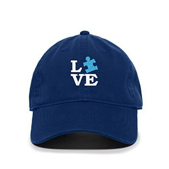 Love Autism Puzzle Baseball Cap Embroidered Cotton Adjustable Dad Hat Royal Blue