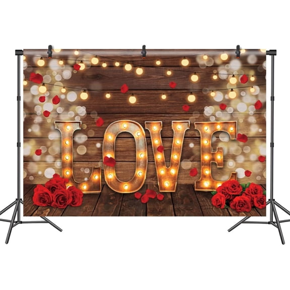 Love Backdrop Vintage Wood Wall Floor Rose Flowers Bokeh Photography Background Wedding Bridal Shower Anniversary Banner Decor Valentine's Day Party Photo Booth Props