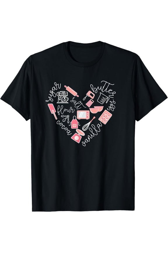 Love Baking Tools For Bakers Gift Women Cute Pink T-Shirt100% pure cotton short-sleeved shirt for both men and women