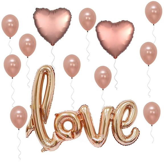 Love Balloons Decorations, Rose Gold  Large, Pack of 13 | Beautiful Rose Gold Love Balloon for Valentines-Day Party Supplies, Heart Shaped Rose Gold and Latex Balloon kit | Wedding, Bridal Shower