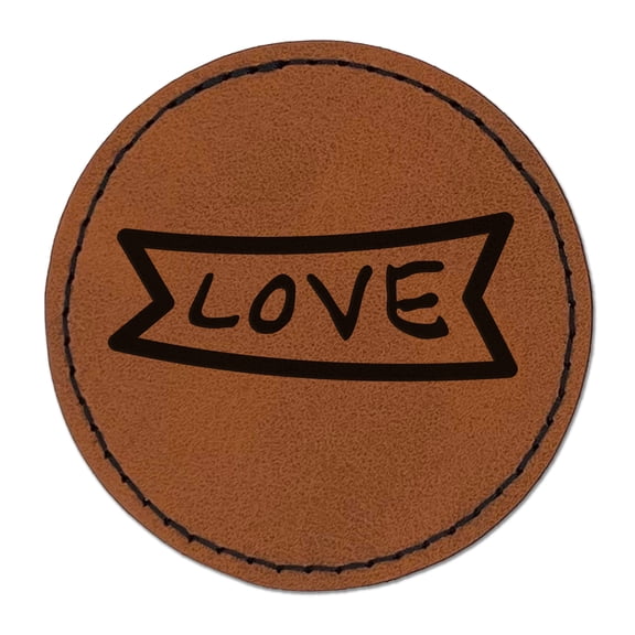 Love Banner 2.5" Faux Leather Round Engraved Iron-On Patch - Brown
