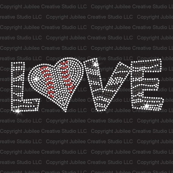 Love Baseball Clear Iron-on Clear Rhinestone Transfer by JCS Rhinestones