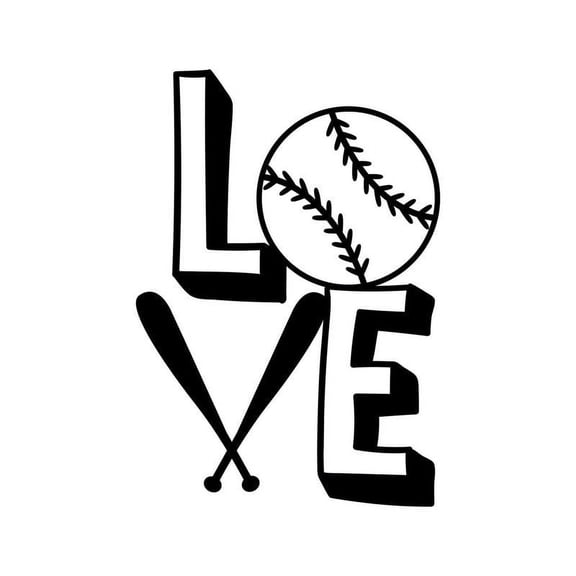 Love Baseball Stacked Up Decal Sticker | 5.5-Inches By 3.8-Inches | Black Vinyl