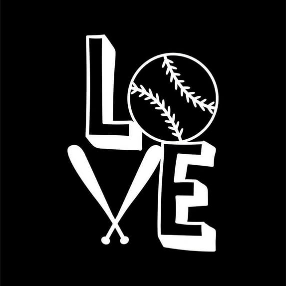 Love Baseball Stacked Up Decal Sticker | 5.5-Inches By 3.8-Inches | White Vinyl
