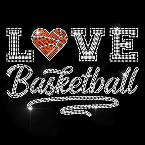Love Basketball Iron on Rhinestone Sticker Love Balls Hotfix Transfer Decal Sports Heat Transfer Patch Bling Clothing Repair Applique for T-Shirts Hat Jacket Garments Bags DIY Decor Colorful DIY