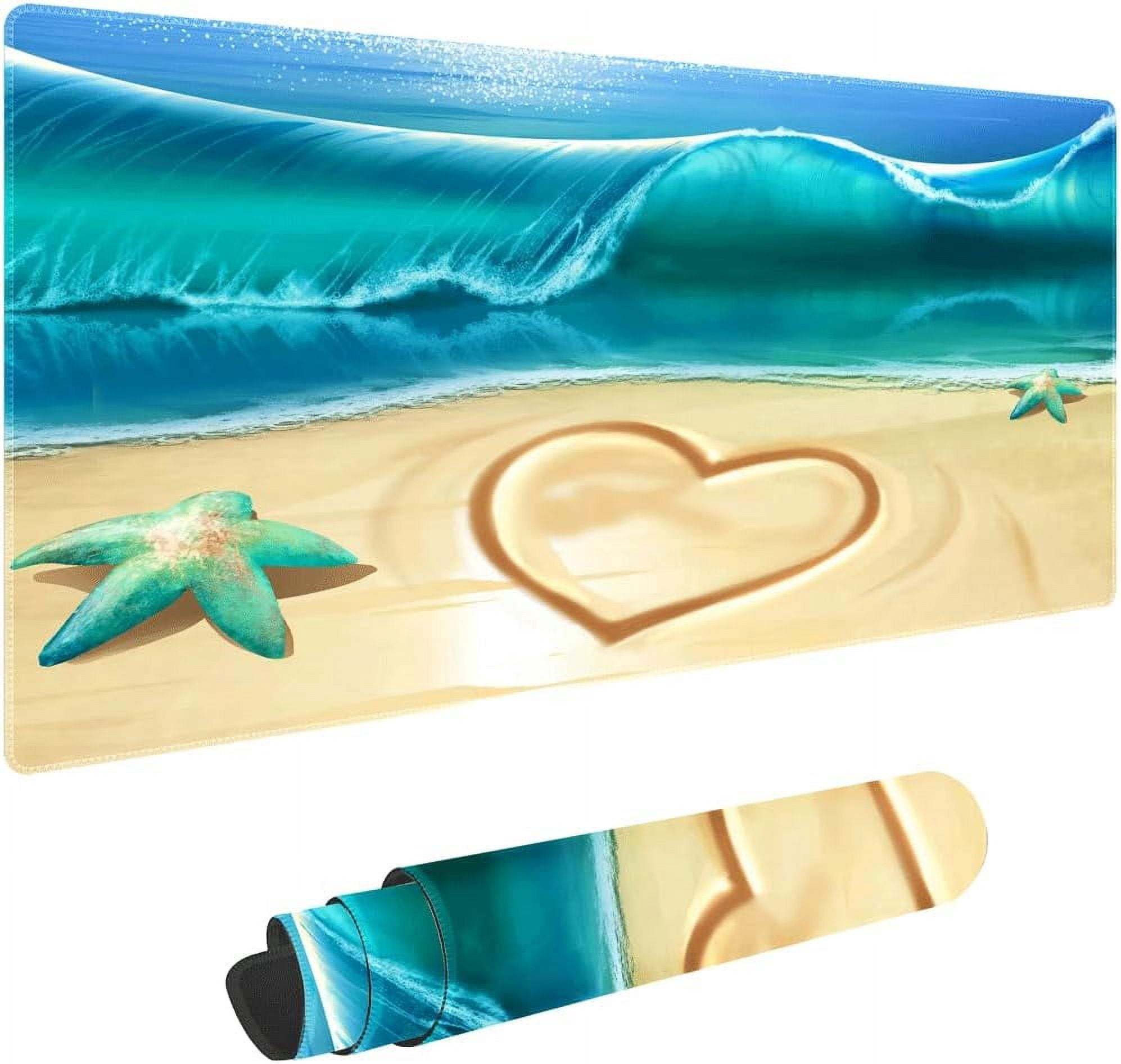 Love on The Beach Non-Slip Rubber Large Mouse pad for Desk,Large Gaming Mouse Pad XXL Extended Mouse pad with Stitched Edges Non-Slip Base Water Resist Pad Desk Mat 35.4x15.7inch